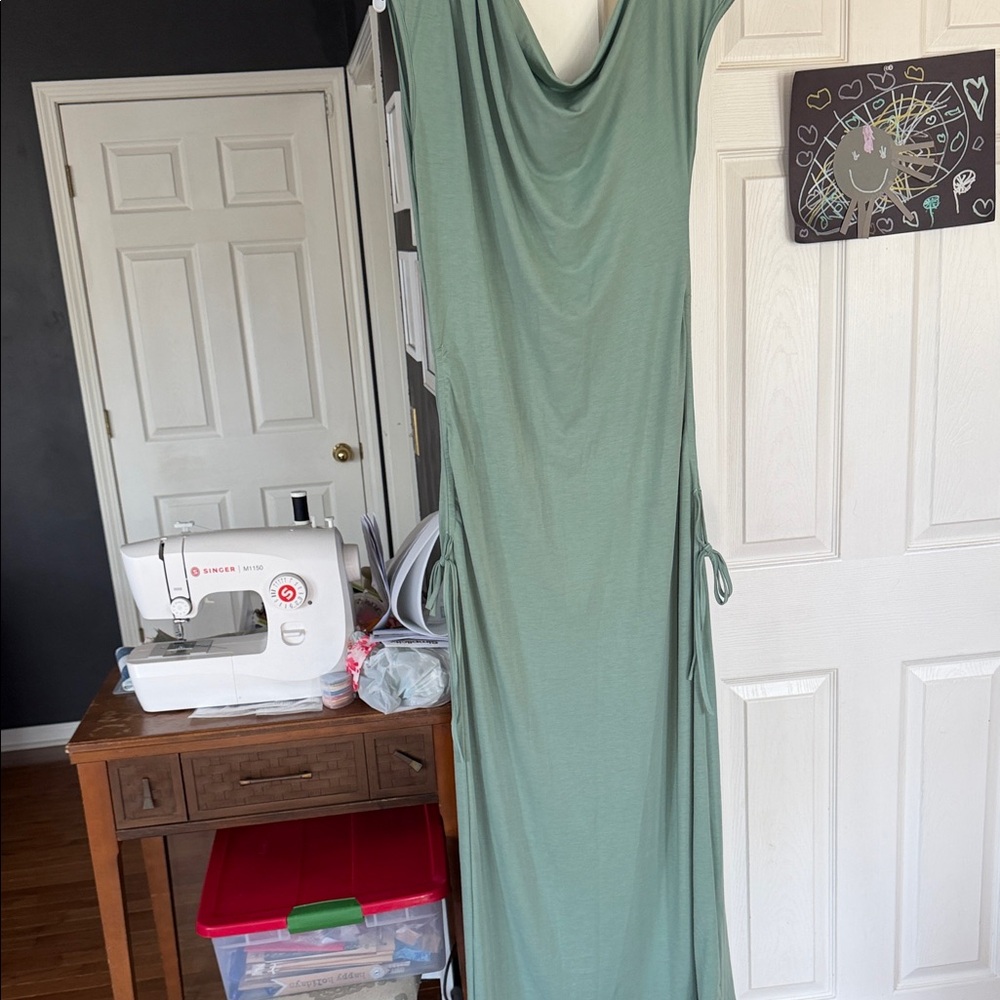 SHEIN Sage Green Draped Sleeveless Maxi Dress with Side Ties